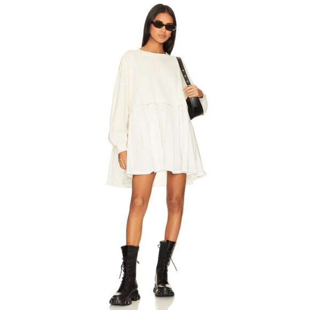 Free People Eleanor Sweatshirt Grey Ivory Combo M